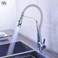 Pull-Out LED Lights SS 304 White Paint Kitchen Faucet