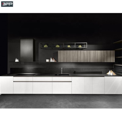 Simple Luxury Design High Gloss Black White Lacquer Modular Kitchen Cabinets Unit Price