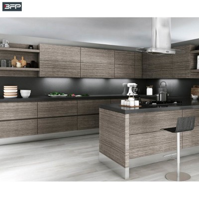 Modular Wood Grain Dark Laminate Luxury Kitchen Furniture