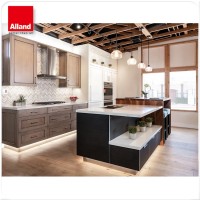 Allandcabinet new design modern brown PVC kitchen caibnet with island kitchen lights