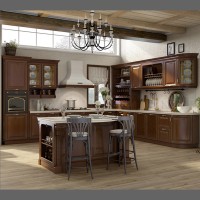 New Design Modern Artificial Solid Timber Rosewood Wooden Kitchen Cabinet with Island