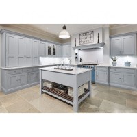 Contemporary Luxury Design Light Gray PVC Kitchen Furniture Kitchen Cabinets